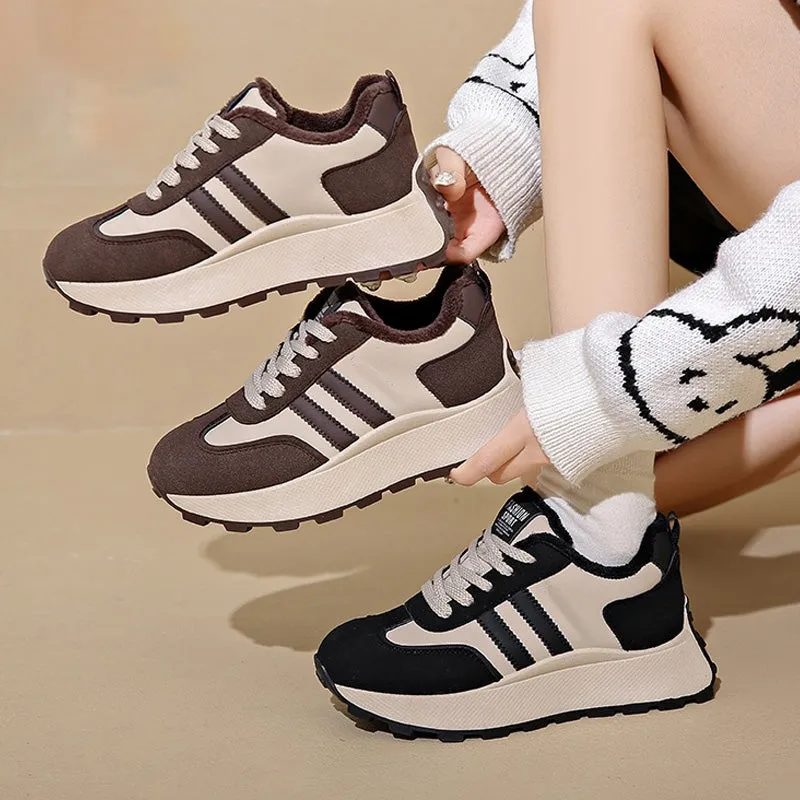 Warm PU Leather Sneakers with Thick Sole