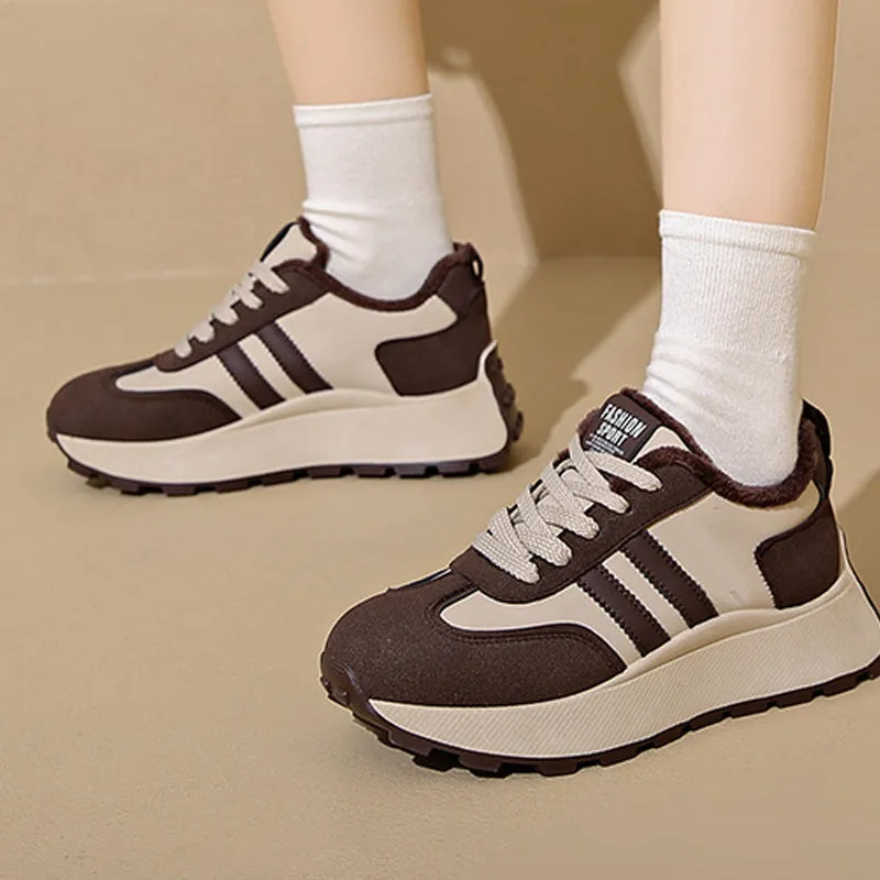 Warm PU Leather Sneakers with Thick Sole
