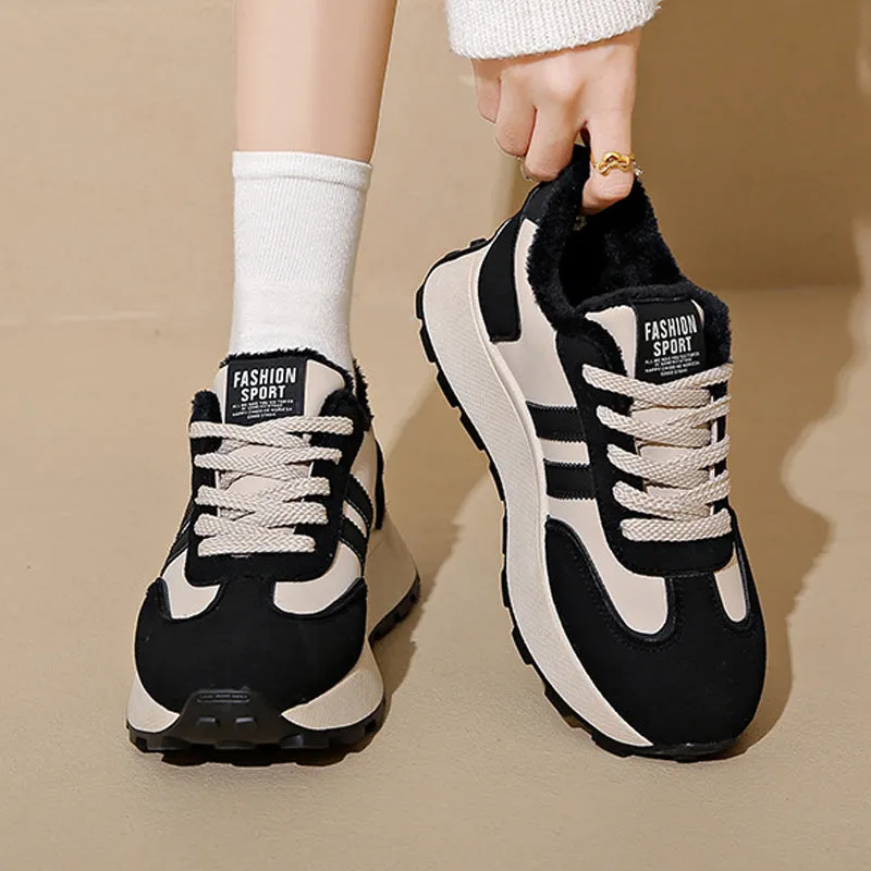 Warm PU Leather Sneakers with Thick Sole