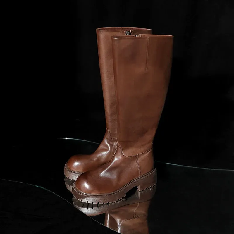 Washed Horsehide Knee-High Boots