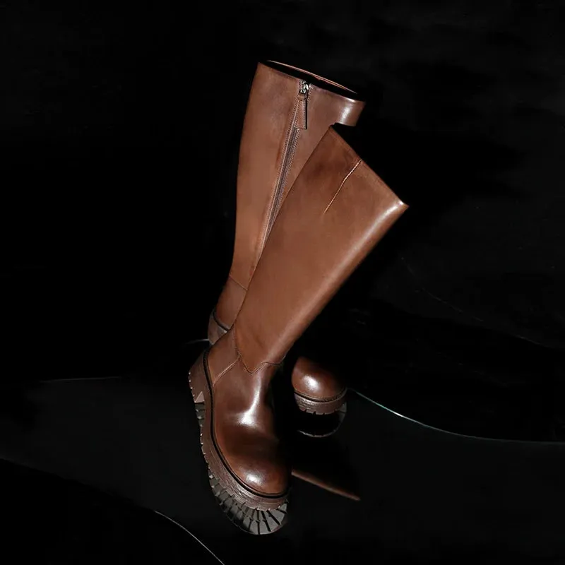 Washed Horsehide Knee-High Boots