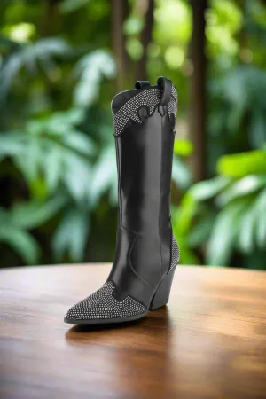 Weeboo Chunky Heel Rhinestone Decor Western Boots