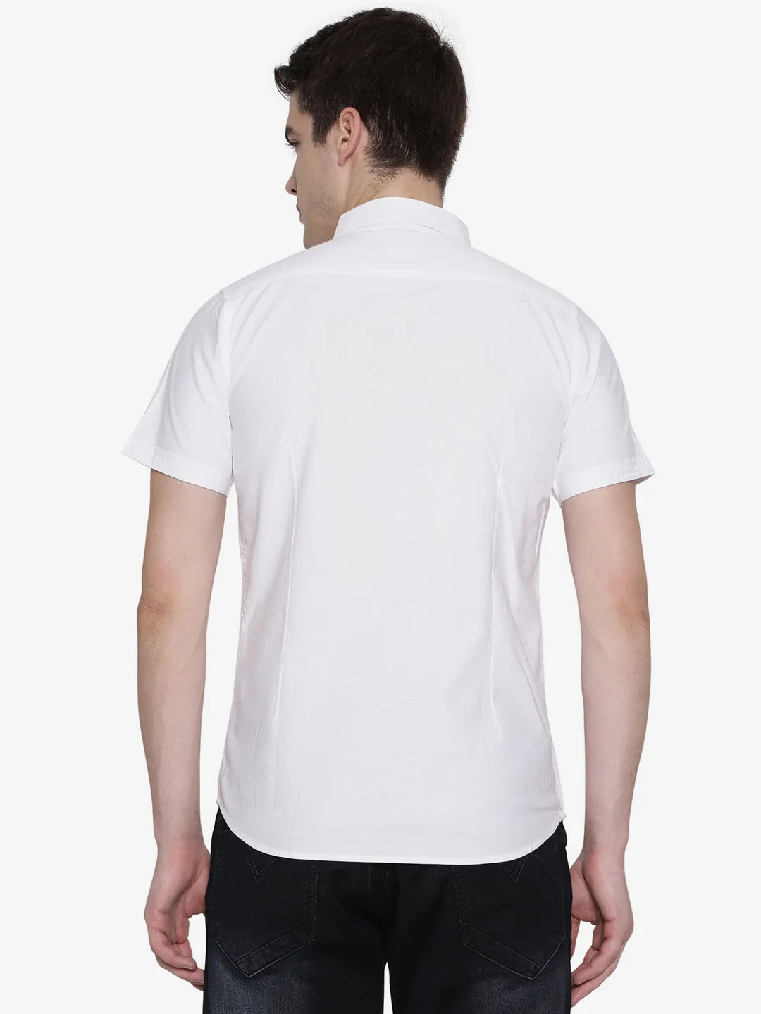 White Solid Slim Fit Semi Casual Shirt | JadeBlue