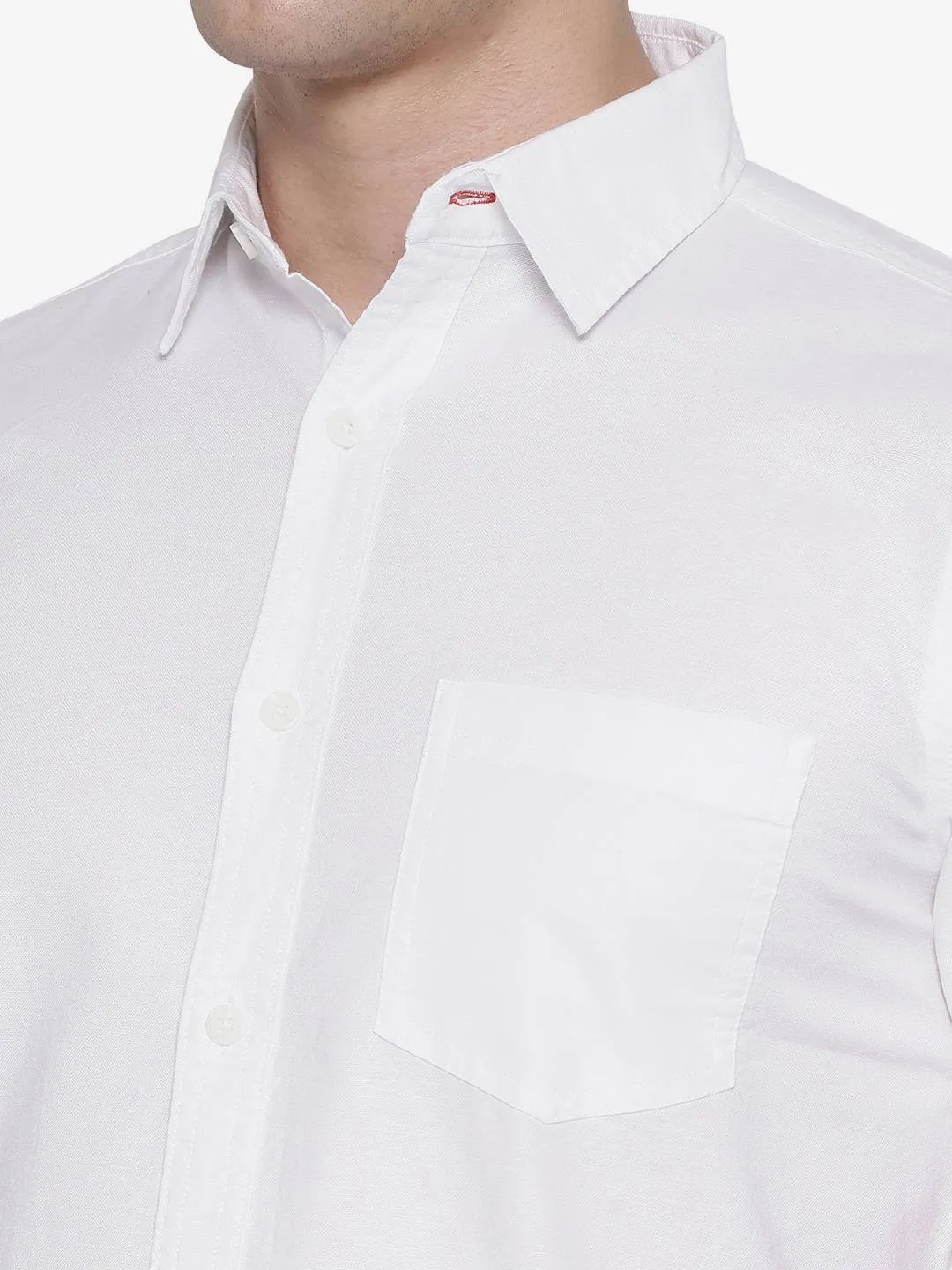 White Solid Slim Fit Semi Casual Shirt | JadeBlue