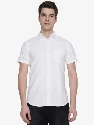 White Solid Slim Fit Semi Casual Shirt | JadeBlue