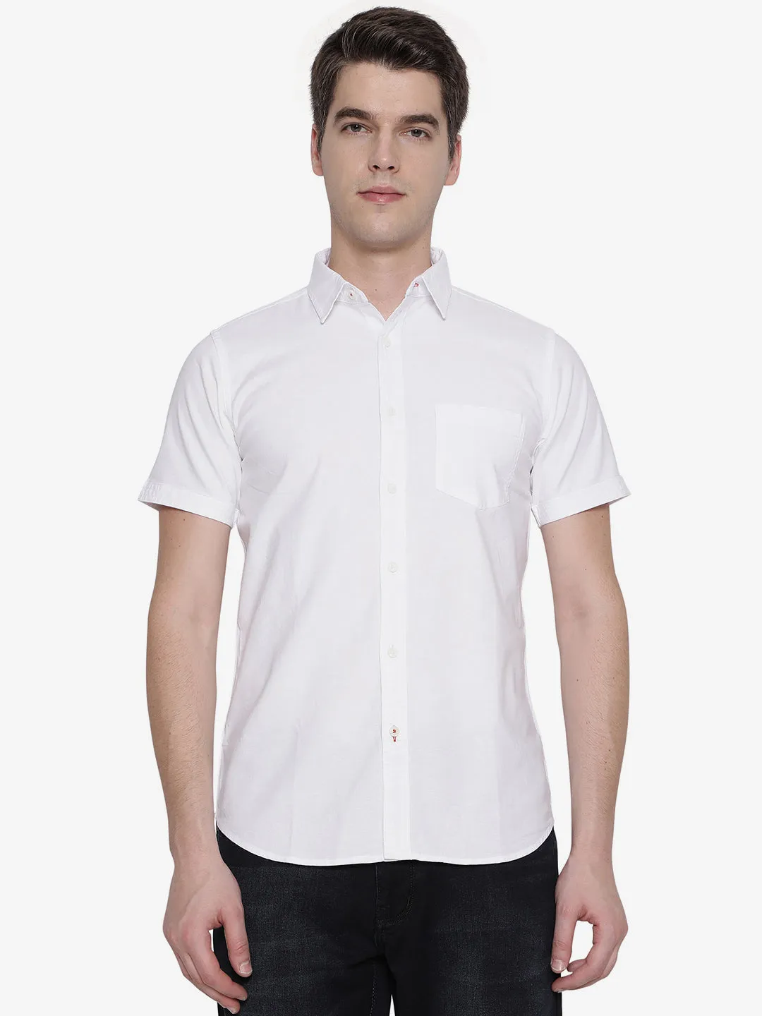White Solid Slim Fit Semi Casual Shirt | JadeBlue