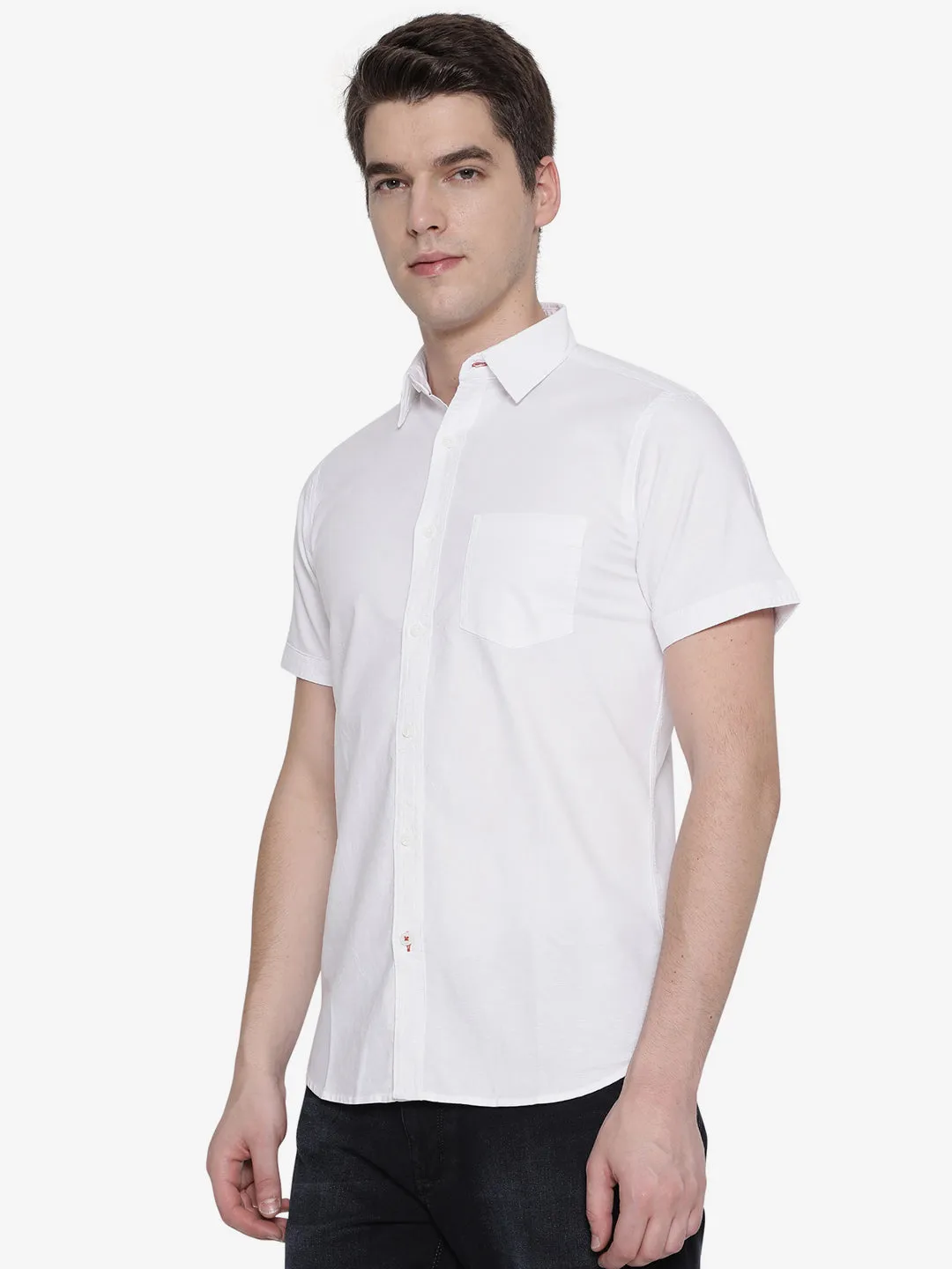 White Solid Slim Fit Semi Casual Shirt | JadeBlue