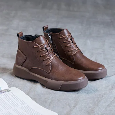 Women Arch Spupport Leather Ankle Boots Warm Femme Short Boots Waterproof Shoes