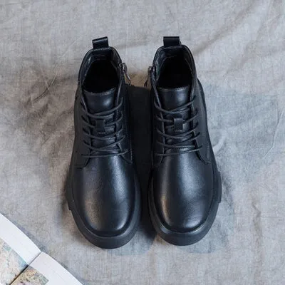 Women Arch Spupport Leather Ankle Boots Warm Femme Short Boots Waterproof Shoes