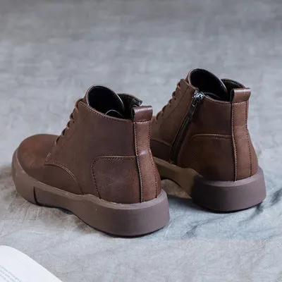 Women Arch Spupport Leather Ankle Boots Warm Femme Short Boots Waterproof Shoes