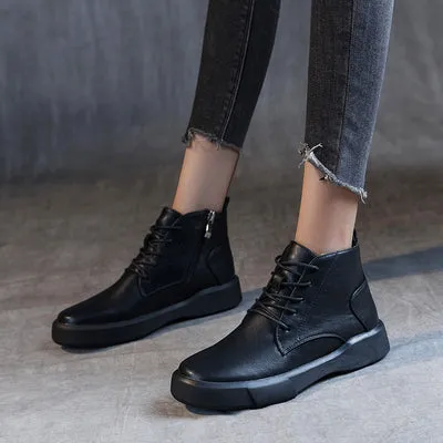 Women Arch Spupport Leather Ankle Boots Warm Femme Short Boots Waterproof Shoes