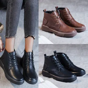Women Arch Spupport Leather Ankle Boots Warm Femme Short Boots Waterproof Shoes
