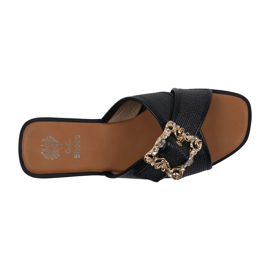 Women's Ivy Black Woven Flat Sandals