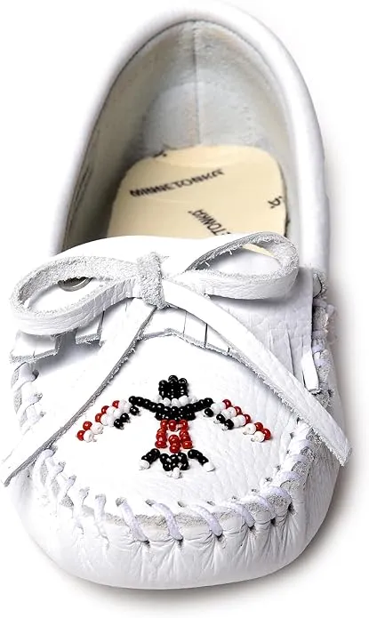 Women's Minnetonka Thunderbird Soft Leather Sole Moccasin - White