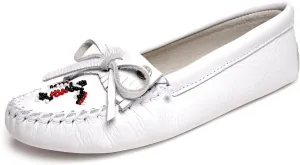 Women's Minnetonka Thunderbird Soft Leather Sole Moccasin - White
