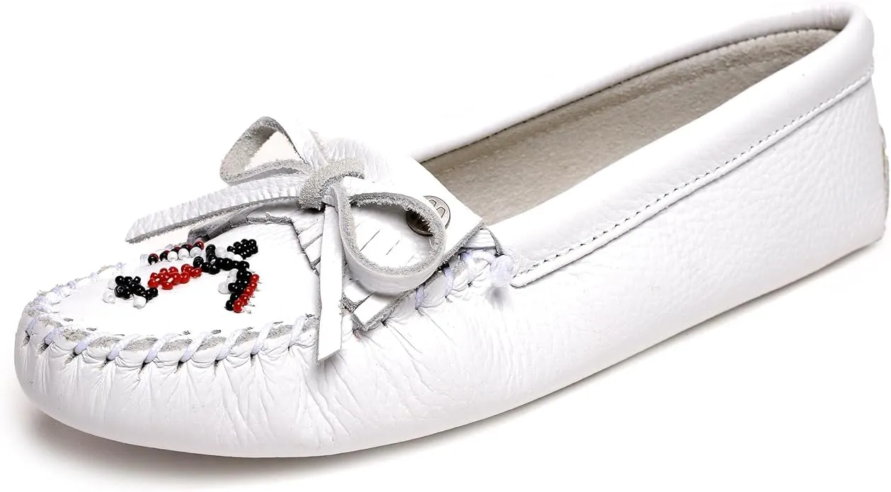 Women's Minnetonka Thunderbird Soft Leather Sole Moccasin - White
