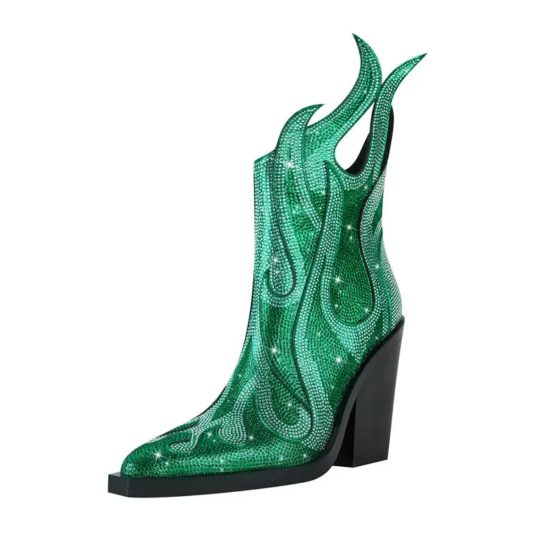 Women's new spring and autumn pointed fashion show rhinestone high heels, plus size zipper calf fashion boots