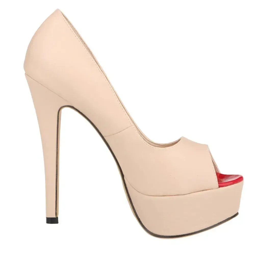 Womens Sexy Pumps Fashion Matte Leather Platform Stilettos 14cm High Heels Open Toe Party Nighclub Wedding Shoes Large Size 44