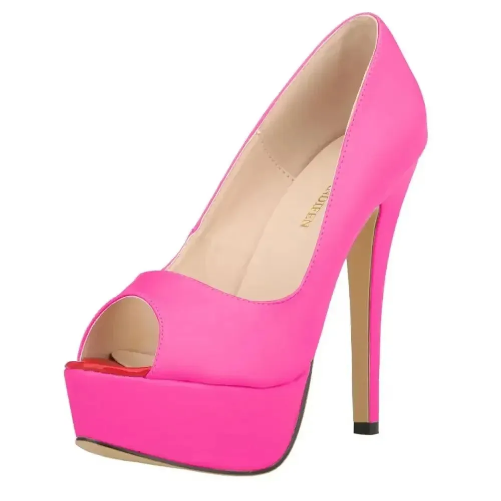 Womens Sexy Pumps Fashion Matte Leather Platform Stilettos 14cm High Heels Open Toe Party Nighclub Wedding Shoes Large Size 44