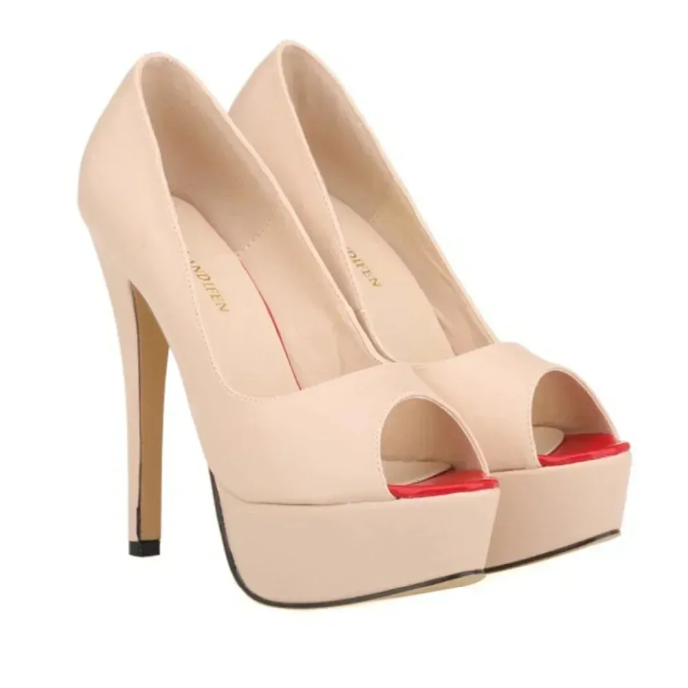 Womens Sexy Pumps Fashion Matte Leather Platform Stilettos 14cm High Heels Open Toe Party Nighclub Wedding Shoes Large Size 44