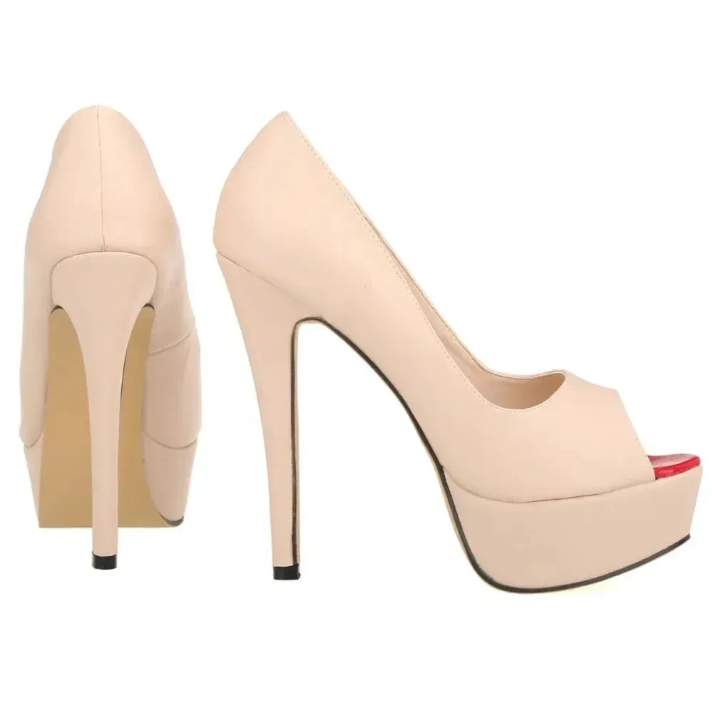Womens Sexy Pumps Fashion Matte Leather Platform Stilettos 14cm High Heels Open Toe Party Nighclub Wedding Shoes Large Size 44
