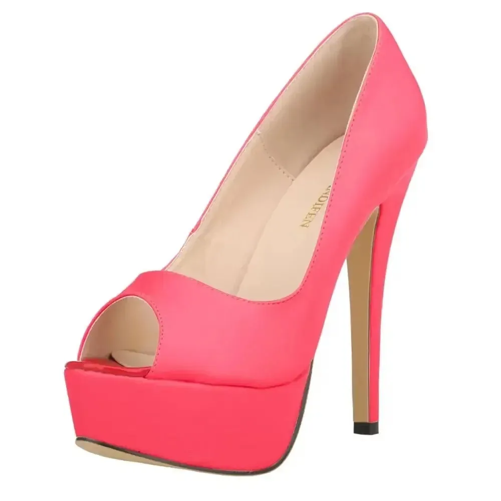 Womens Sexy Pumps Fashion Matte Leather Platform Stilettos 14cm High Heels Open Toe Party Nighclub Wedding Shoes Large Size 44