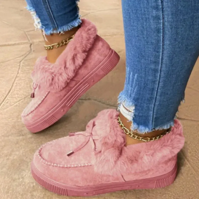 Women's Solid Color Fuzzy Moccasin Shoes – Cozy & Stylish Winter Flats