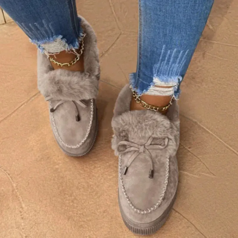 Women's Solid Color Fuzzy Moccasin Shoes – Cozy & Stylish Winter Flats