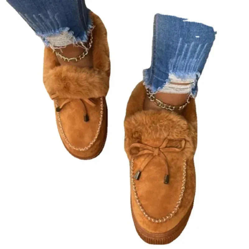 Women's Solid Color Fuzzy Moccasin Shoes – Cozy & Stylish Winter Flats
