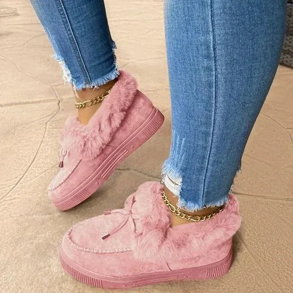 Women's Solid Color Fuzzy Moccasin Shoes – Cozy & Stylish Winter Flats