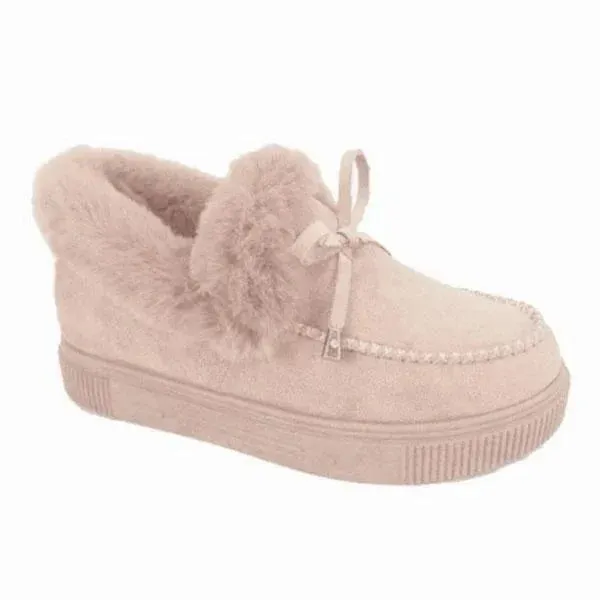 Women's Solid Color Fuzzy Moccasin Shoes – Cozy & Stylish Winter Flats