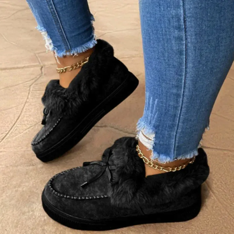 Women's Solid Color Fuzzy Moccasin Shoes – Cozy & Stylish Winter Flats