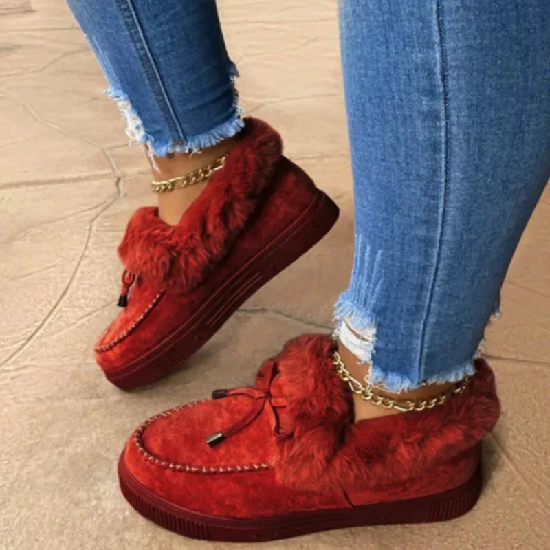 Women's Solid Color Fuzzy Moccasin Shoes – Cozy & Stylish Winter Flats
