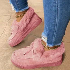 Women's Solid Color Fuzzy Moccasin Shoes – Cozy & Stylish Winter Flats