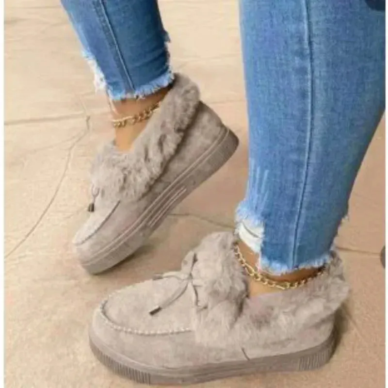 Women's Solid Color Fuzzy Moccasin Shoes – Cozy & Stylish Winter Flats