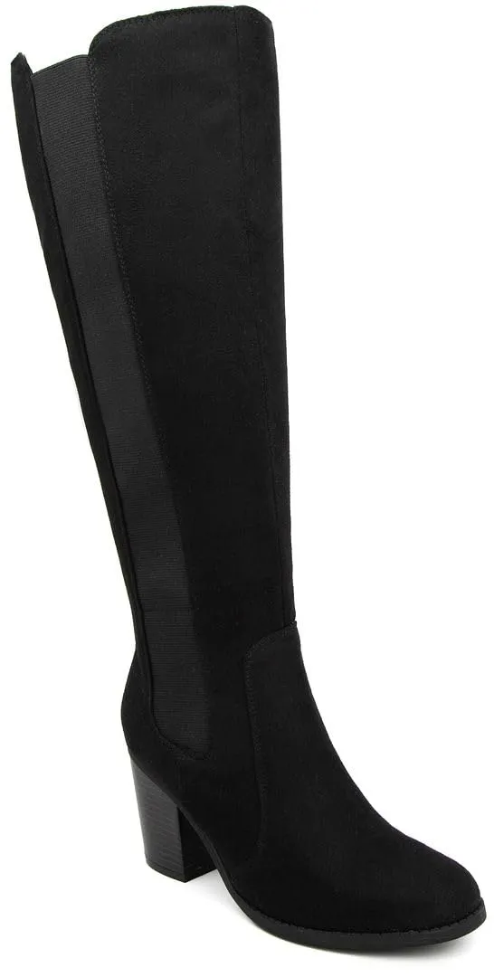 Womens Trendy Riding Boots Heeled Knee High Boot with Tall Shaft 9.5 Black Oil Fabric