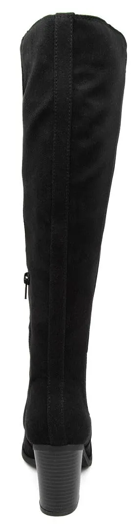 Womens Trendy Riding Boots Heeled Knee High Boot with Tall Shaft 9.5 Black Oil Fabric