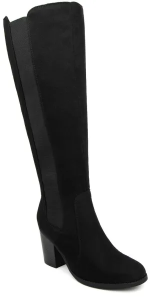Womens Trendy Riding Boots Heeled Knee High Boot with Tall Shaft 9.5 Black Oil Fabric