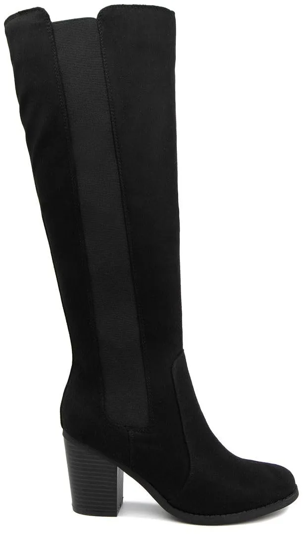 Womens Trendy Riding Boots Heeled Knee High Boot with Tall Shaft 9.5 Black Oil Fabric