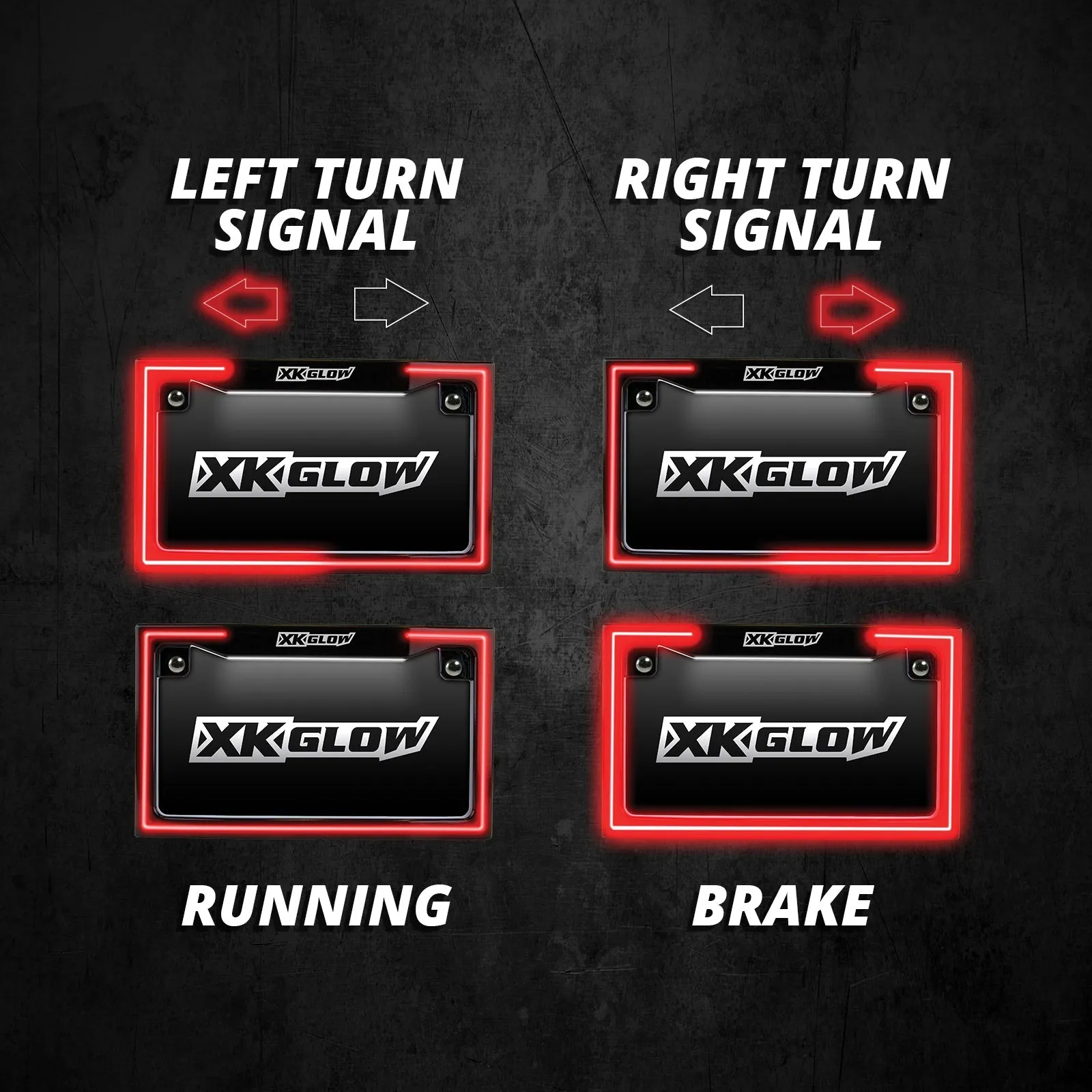 XK GLOW XK034018-B Motorcycle LED License Plate Frame w/Running Turn & Brake