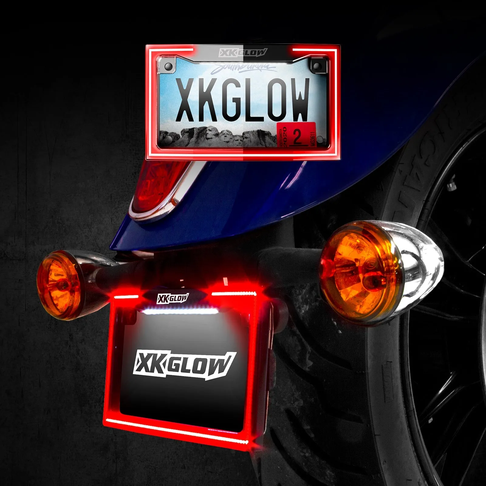 XK GLOW XK034018-B Motorcycle LED License Plate Frame w/Running Turn & Brake
