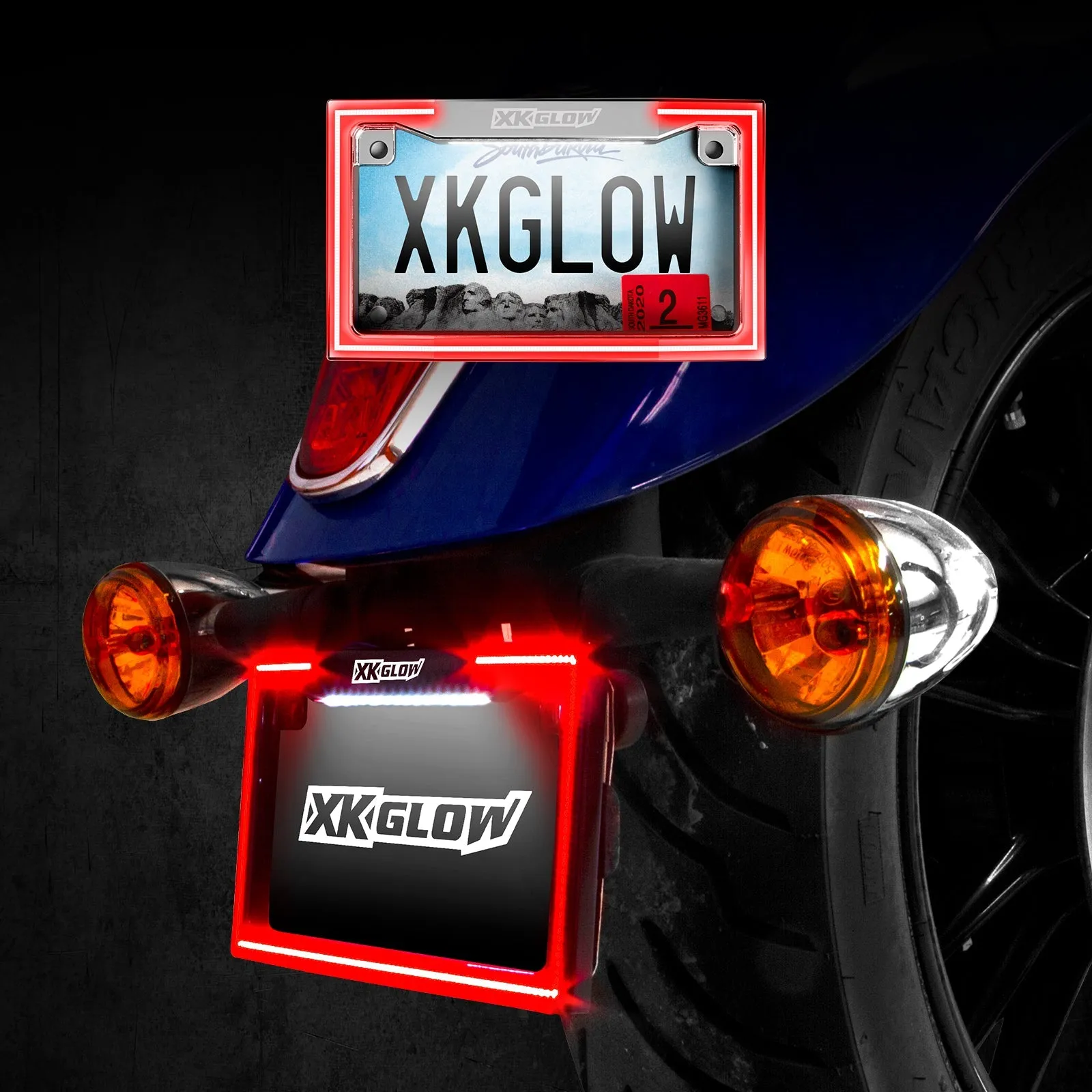 XK GLOW XK034018-B Motorcycle LED License Plate Frame w/Running Turn & Brake