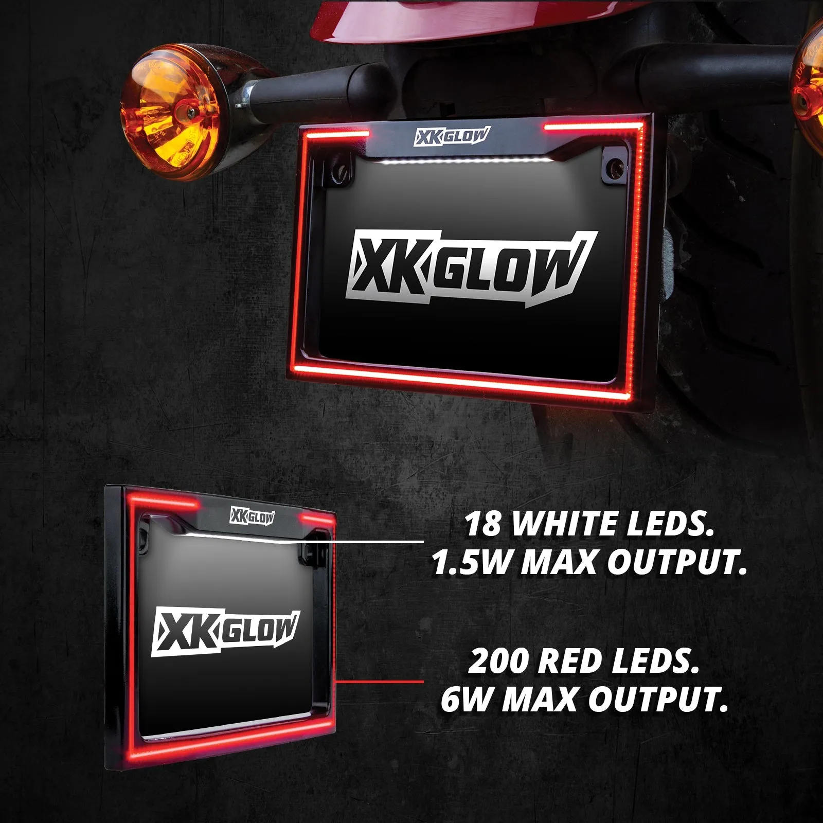 XK GLOW XK034018-B Motorcycle LED License Plate Frame w/Running Turn & Brake